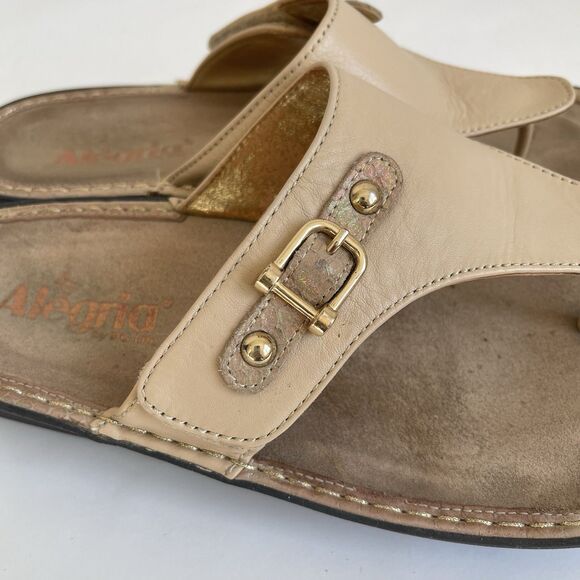 Alegria Womens Van 638 Tan Beige Leather Comfort Slide Thong Sandals Eu 40- US 9 - Picture 6 of 15